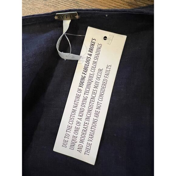 YFB Young Fabulous Broke Linen Cropped Knot Front Miranda Top Navy Blue M - Picture 6 of 8